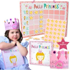 Tickle & Main Princess Potty Training Gift Set with Book, Potty Chart, Star Magnets, and Reward Crown for Toddler Girls, Ages 3-14