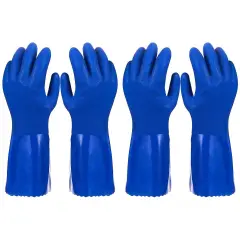 2 Pairs Heavy Duty Rubber Cleaning Gloves for Kitchen, Household, Dishwashing, Reusable and Cotton Lined (Small Size, Blue)