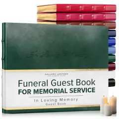 Gallery Leather Guest Book Funeral, In Loving Memory, Memorial, 192 Lined Pages, Bonded Leather, Hardcover Acadia Green