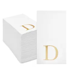 Sparkle and Bash 100 Pack Gold Foil Initial Letter D White Monogram Paper Napkins for Wedding Reception, Table Decorations (4 x 8 In)