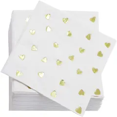 50 Pack Gold Heart Disposable Cocktail Napkins, 5x5 Inch Folded, Ideal Party Supplies for Wedding, Birthday, Valentines, Anniversary Multicolor