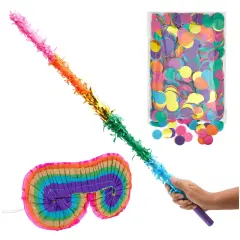 30-Inch Rainbow Pinata Stick with Rainbow Blindfold and Colorful Confetti - Pinata Bat for Birthday Party, For Ages 3+ Multicolor