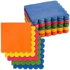 150 Pack Rainbow Colored Scalloped Napkins for Fall, Fiesta, Birthday Parties (6.5 x 6.5 In, 5 Colors) Multicolor