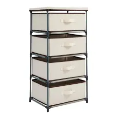 4-Tier Tall Closet Dresser with Drawers - Clothes Organizer and Small Fabric Storage for Bedroom (Beige) Brown