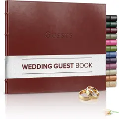 Gallery Leather Guest Book Wedding, Party, Special Events, add Polaroid Photos, 192 Lined Pages, Bonded Leather, Hardcover 7" x 9" Acadia Tan