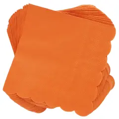 100 Pack Orange Paper Napkins - Scalloped Fall Cocktail Napkins, Disposable for Wedding, Birthday Party (5x5 In)