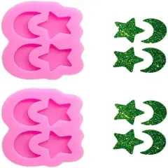 2Pcs Shiny Glossy Mini Star and Moon Earring Shape Silicone Molds