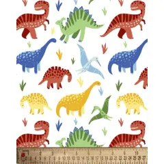 Dinosaurs Kids Colors Poly Cotton Fabric | By the Yard | Sewing and Crafting | 44 inches wide