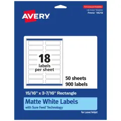Avery Matte White Rectangle Labels, 15/16" x 3-7/16"