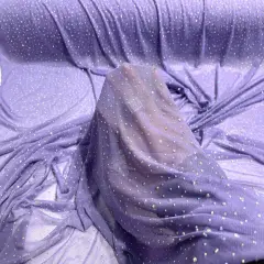 1 Yard Sheer Power Mesh With AB Rhinestones Stretch Fabric for Dancewear, Gowns & DIY Lavender