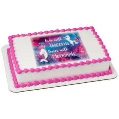 Mermaid and Unicorns PhotoCake&reg; Edible Cake Topper Icing Image,