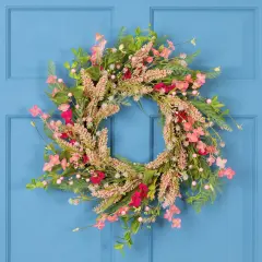 Northlight Cranesbill Geranium and Veronica Twig Wreath - 21" - Pink