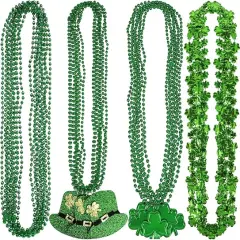 36PCS St. Patrick's Day Shamrock Necklace Clover Green Bead Party Favors Irish Decorations Supplies