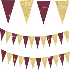 Graduation Decorations Maroon Gold 2025/Fall Bridal Shower/Burgundy Gold( 2pcs Triangle Banners)