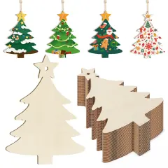 Wooden Christmas Ornaments to Paint Christmas Tree Decoration Cutouts Unfinished 24PCS 3.5 x 3 inches, DIY Blank Unfinished Christmas Tree Wood Discs Ornament for Home Crafts Hanging