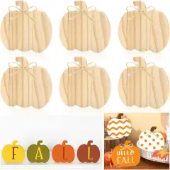 6Pcs Fall Pumpkin Wooden Sign Cutouts with Raffia Unfinished Pumpkin