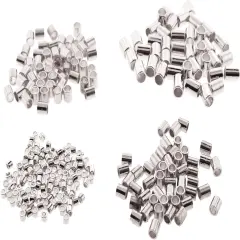 The Beadsmith Tube Crimp Beads, Basic Elements, 4 Vials in Assorted Sizes, Silver Color, Uniform Cylindrical Shape, No Sharp Edges, Designed to Secure The Ends of Jewelry Stringing Wires and Cables