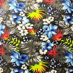 1 Yard Gray Hawaiian Floral Poly Cotton Fabric for Crafts Shirts and Decor 59/60 Inch Width
