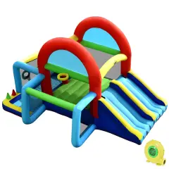 Costway Inflatable Bounce House Kids Bouncy Jumping Castle w/ Dual Slides & 480W Blower