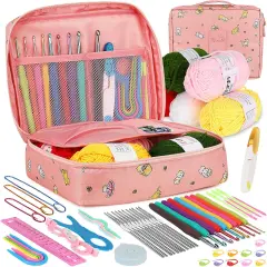 Crochet Kit for Beginners &ndash; 59PCS Complete Starter Set with Yarn, Ergonomic Hooks & Lace Needles