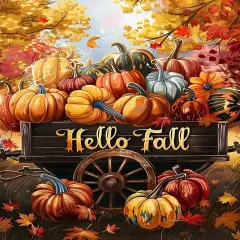 12x 16 Inch - Fall Pumpkin Cart Diamond Painting Kits for Adults