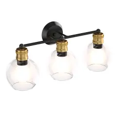 Costway 3-light Vanity Bathroom Light with 7 in Round Clear Glass Shade Vintage Wall Sconce