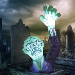 GOOSH 5FT Halloween Inflatables Zombies Blow Up Yard Terror Green Zombies Raise Hands with Built-in LEDs