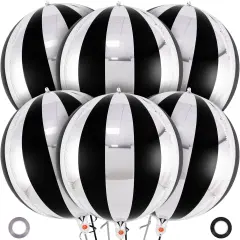 Black and Silver Striped Balloons, 22 Inch Metallic Round Foil Balloons-	Black and Silver
