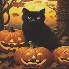 Halloween Diamond Art Kits for Adults, Cat Pumpkin 5D Diamond Painting Kits