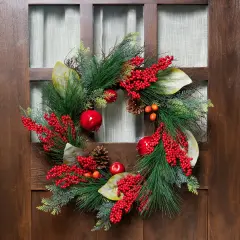Northlight Pine, Berry and Pomegranate Artificial Fall Harvest Wreath - 24" Red
