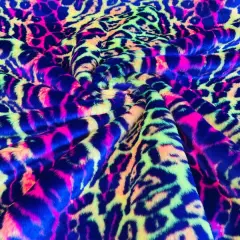 1 Yard Leopard Tie Dyed Faux Fur Fabric Black Light Reflective for Costumes and Decor Purple/Orange/Pink