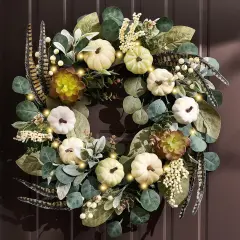 Fall Wreath with Light - Eucalyptus Autumn Wreath
