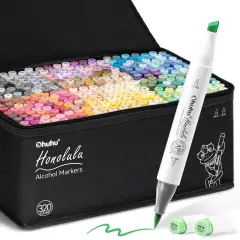 Ohuhu Alcohol Markers Brush Tip - 320-color Double Tipped Art Sketch Marker Set for Artists Adults Coloring Illustration -Brush & Chisel Dual Tips - Honolulu Series of Ohuhu Markers - Refillable Ink