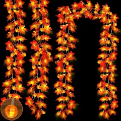 3 Pack & Timer - Fall Garland with Pumpkin Lights - 30Ft 60 LED
