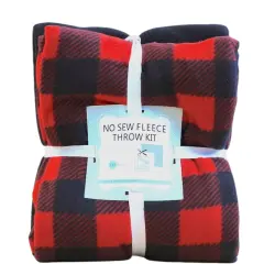 Buffalo Plaid Lumberjack Anti-Pill Premium No-Sew Throw Fleece Fabric Kit (72x60)