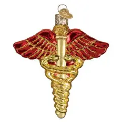 Old World Christmas 4.25 In Medical Symbol Christmas Tree Ornament , Caduceus Staff Hermes Gold