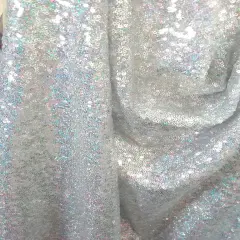 1 Yard Sparkling Sequin Backdrop Fabric Polyester Decorative Drapery 4 ft. W X 8 ft. H Hologram Silver