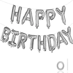 Happy Birthday Balloons Banner - (Silver)