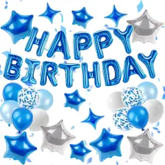 16 Inch Mylar Foil Letters, 12 Inch Blue and White Balloons with Star Balloons