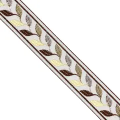 Designer&rsquo;s Shop JR 769 Autumn Leaf Vine Jacquard Trim &ndash; 1-7/16&rdquo; x 5 Yards &ndash; Earth Tone Woven Border
