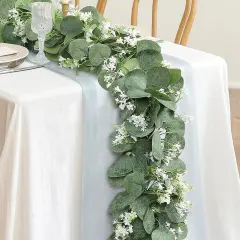 Eucalyptus Garland with White Flowers, 2 Packs 5.9Ft