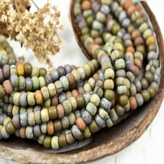 2/0 Matte Terracotta Striped Picasso Mix Czech Seed Beads (Approx 20" Strand)