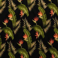 1 Yard Birds of Paradise Palm Banana Leaf Fabric 100% Cotton Upholstery Fabric, 56"-58" Wide Black