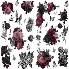 Black and Purple Floral Rub On Transfers for Furniture and Crafts