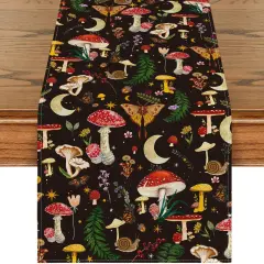 Black Modern Mushroom Fall Table Runner