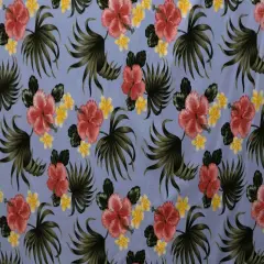 1 Yard Hibiscus Plumerias Palm Elephant Ear Leaves 100% Cotton Upholstery Fabric 36in L x 56in W Periwinkle