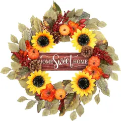 20 inch Artificial Sunflower Pumpkins Berry Pine Cones Fall Wreaths
