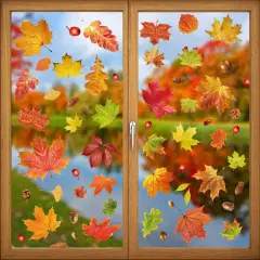 6 Sheets Thanksgiving Fall Window Clings-Fall
