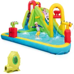 Costway Inflatable Water Slide Kids Splash Pool Bounce House with 480w Blower