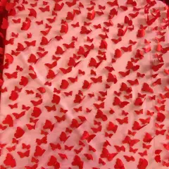 1 Yard Red 3D Satin Butterfly Mesh Fabric for Dresses, Costumes, and Creative Projects 54 Inch Wide